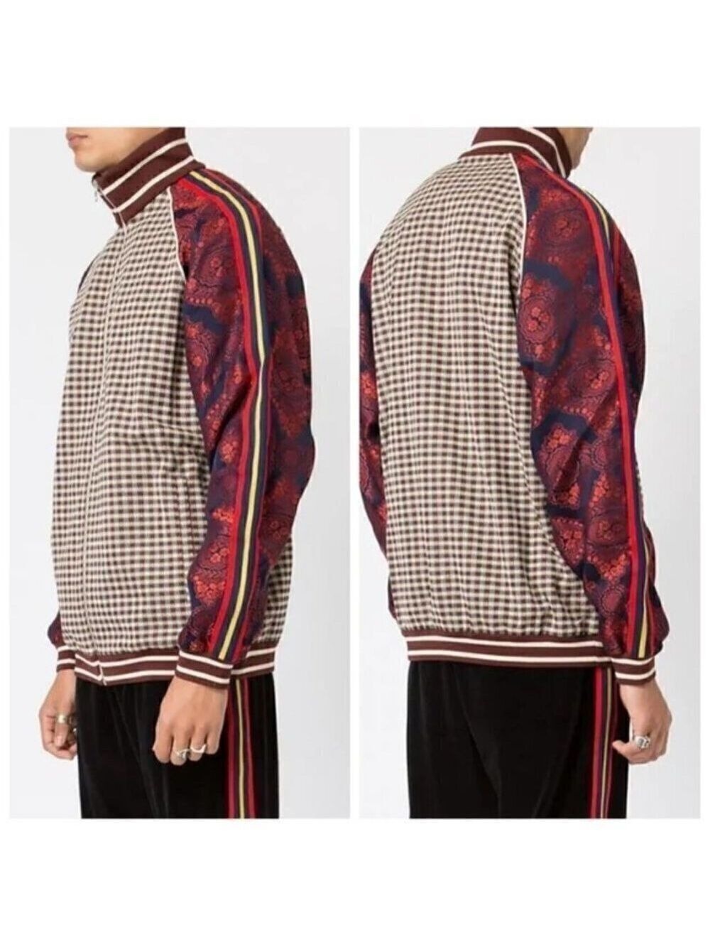 NWT GUCCI MICRO-CHECK AND PAISLEY-PRINT VELVET TRACK JACKET